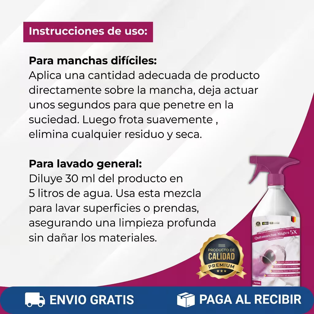 Quitamanchas Mágico 5X  para telas